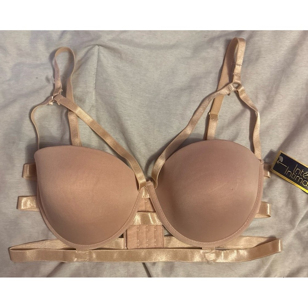 NEW Inteco Intimates Beige Padded Pushup Strappy Cage Bra, Size 36C‎
